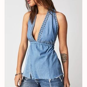 Tricia Fix Denim Studded Halter size small